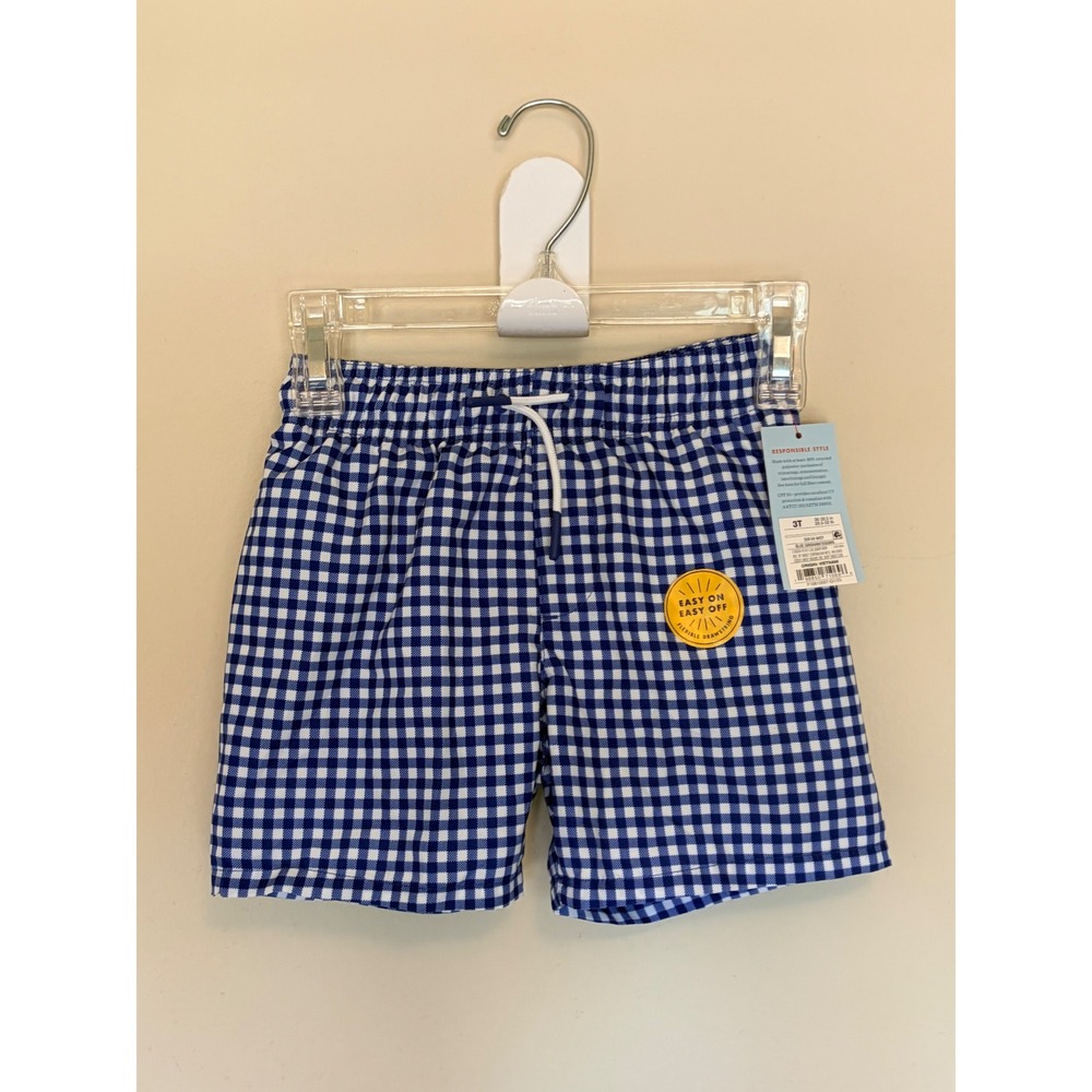Cat & Jack Blue Gingham Mesh Lined Swim Trunks Shorts Toddler Boy 3T NEW NWT - Picture 1 of 9